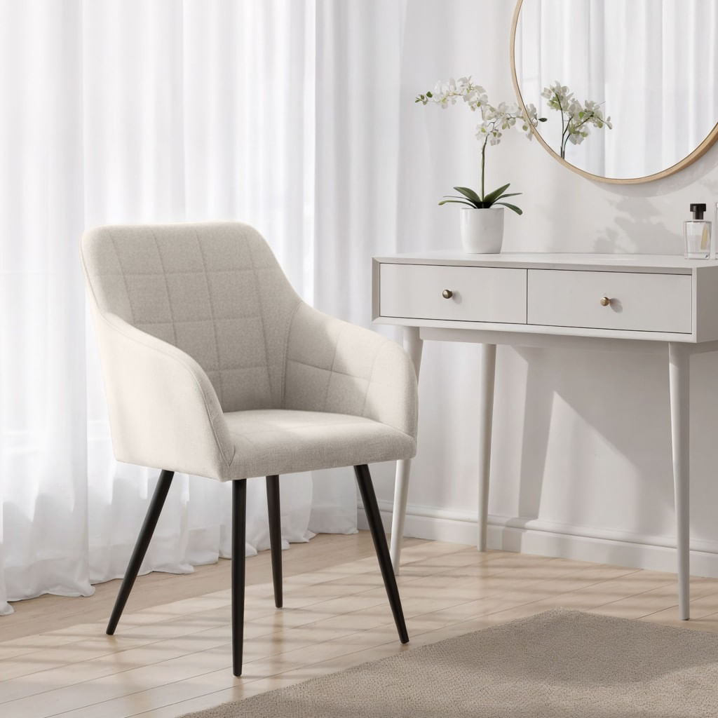Set 2 scaune dining tapitate cu velur Luxano, cusaturi patrate, 54x58x82 cm, crem — imaginea 6