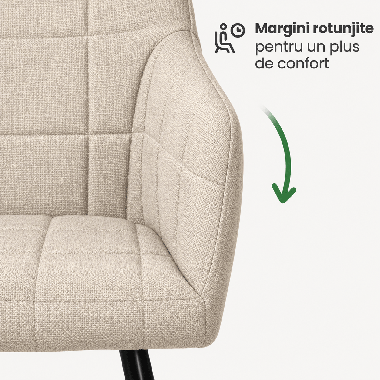 Set 2 scaune dining tapitate cu velur Luxano, cusaturi patrate, 54x58x82 cm, bej — imaginea 8