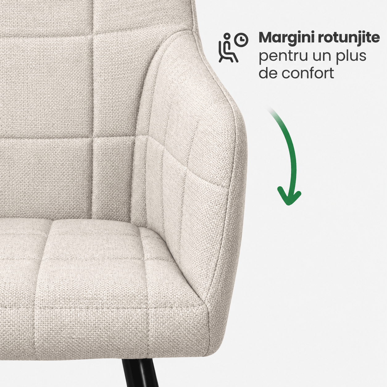 Set 2 scaune dining tapitate cu velur Luxano, cusaturi patrate, 54x58x82 cm, crem — imaginea 8