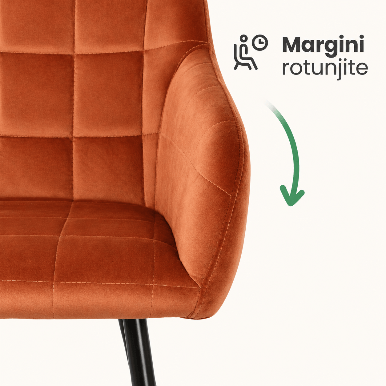 Set 2 scaune dining tapitate cu velur Luxano, cusaturi patrate, 54x58x82 cm, aramiu — imaginea 10