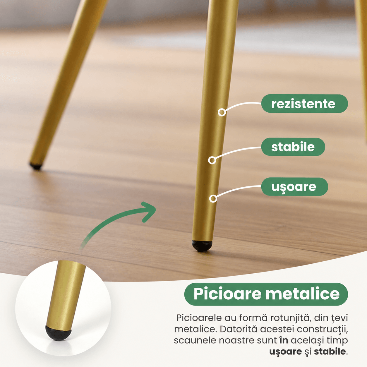 Set 2 scaune dining tapitate cu velur Luxano, cusaturi patrate, picioare aurii, 54x58x82 cm, verde — imaginea 11