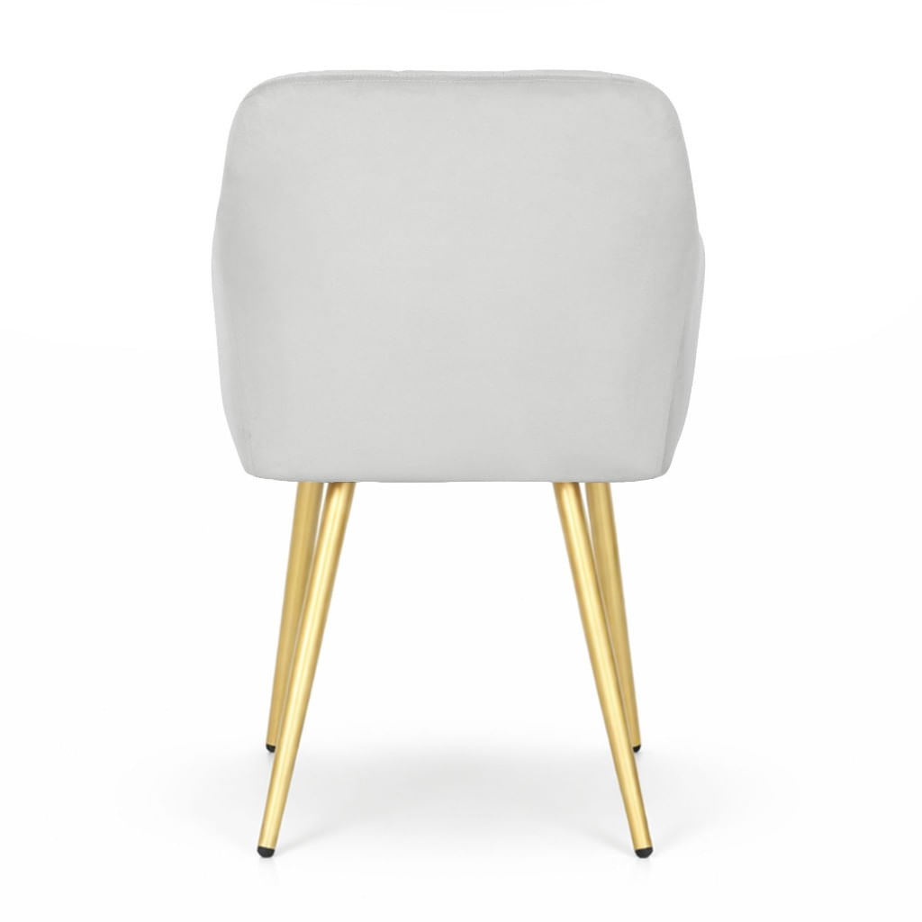 Set 2 scaune dining tapitate cu velur Luxano, cusaturi patrate, picioare aurii, 54x58x82 cm, gri — imaginea 2