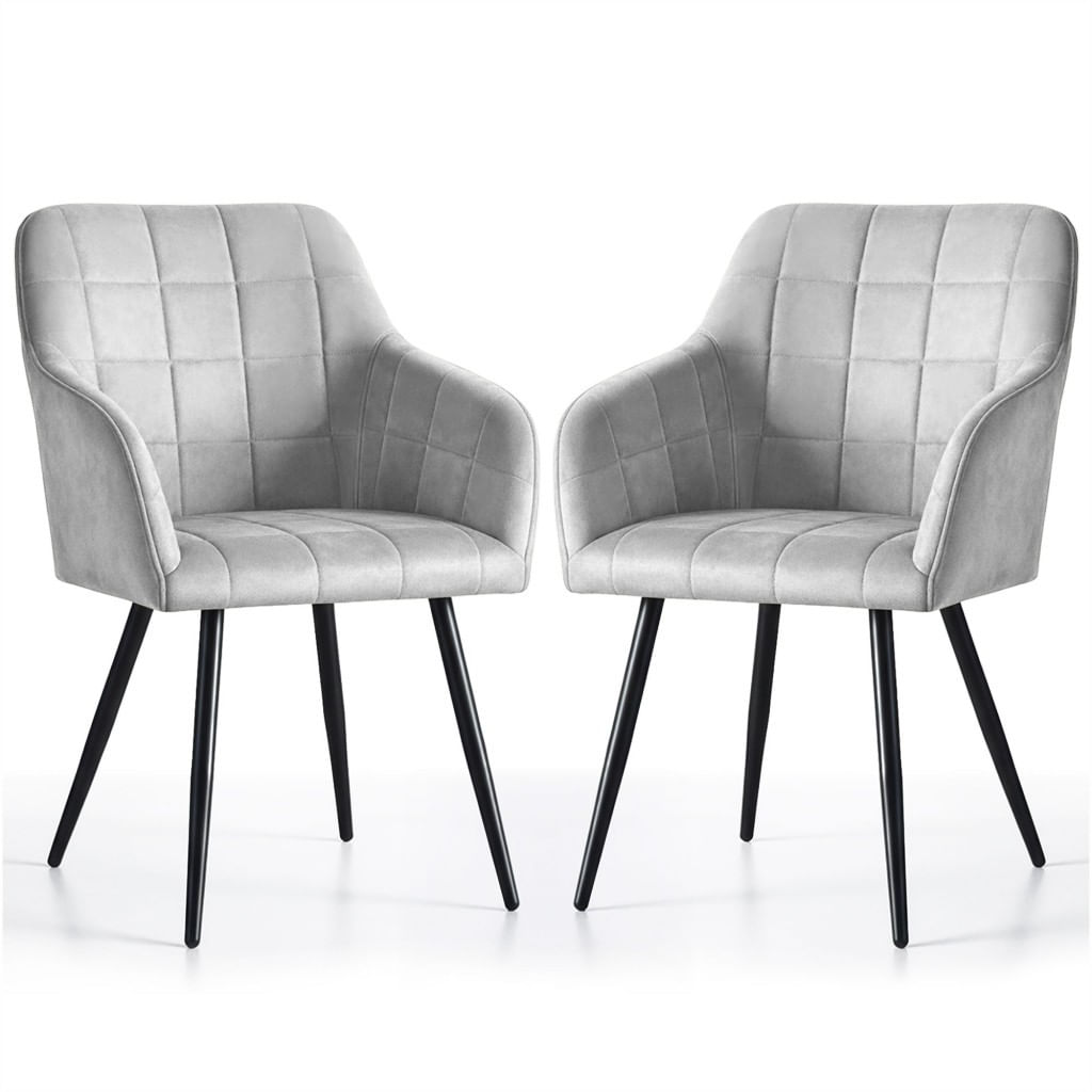 Set 2 scaune dining tapitate cu velur Luxano, cusaturi patrate, 54x58x82 cm, gri — imaginea 4