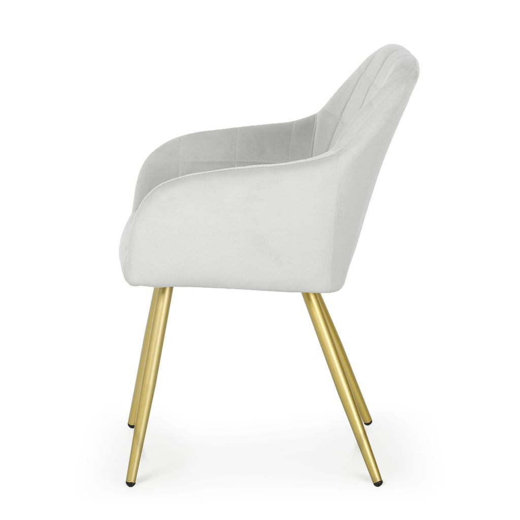 Set 2 scaune dining tapitate cu velur Luxano, cusaturi patrate, picioare aurii, 54x58x82 cm, gri — imaginea 3