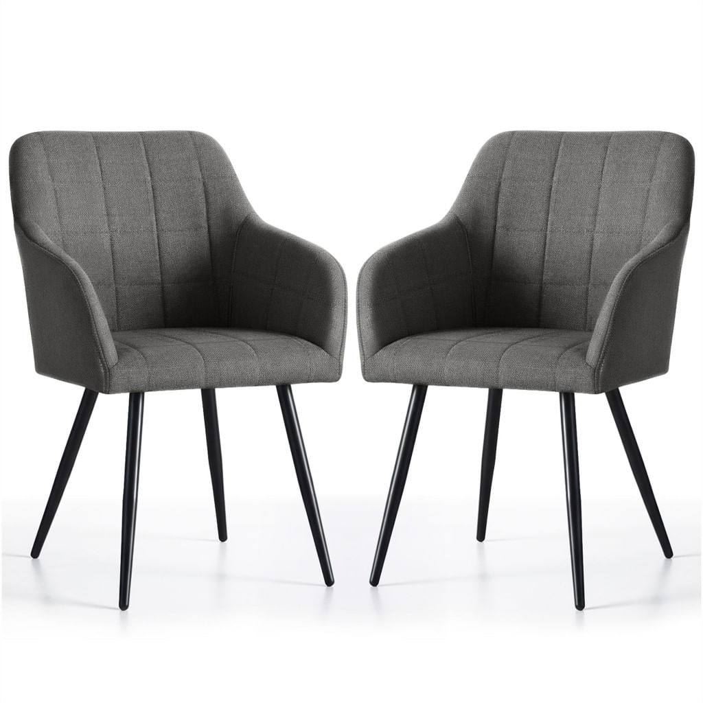 Set 2 scaune dining tapitate cu velur Luxano, cusaturi patrate, 54x58x82 cm, gri inchis — imaginea 5