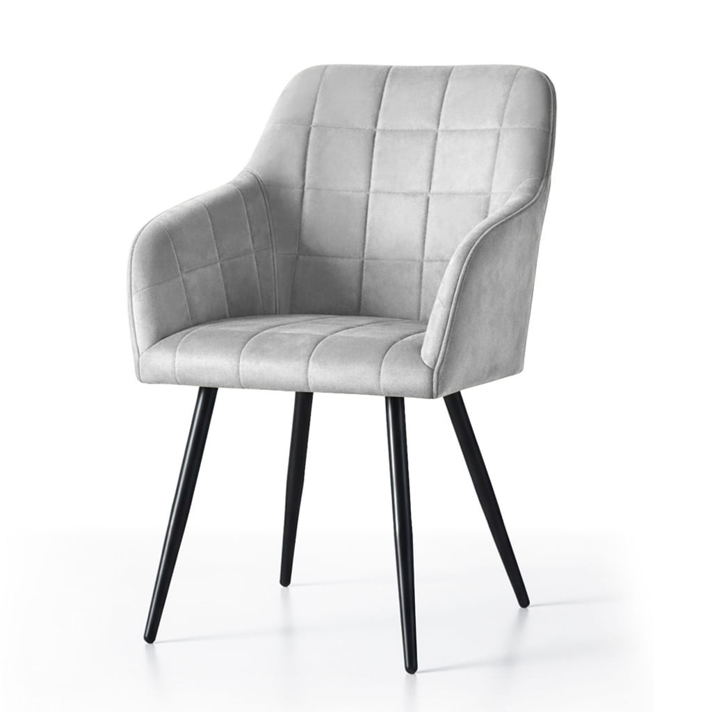 Set 2 scaune dining tapitate cu velur Luxano, cusaturi patrate, 54x58x82 cm, gri — imaginea 6