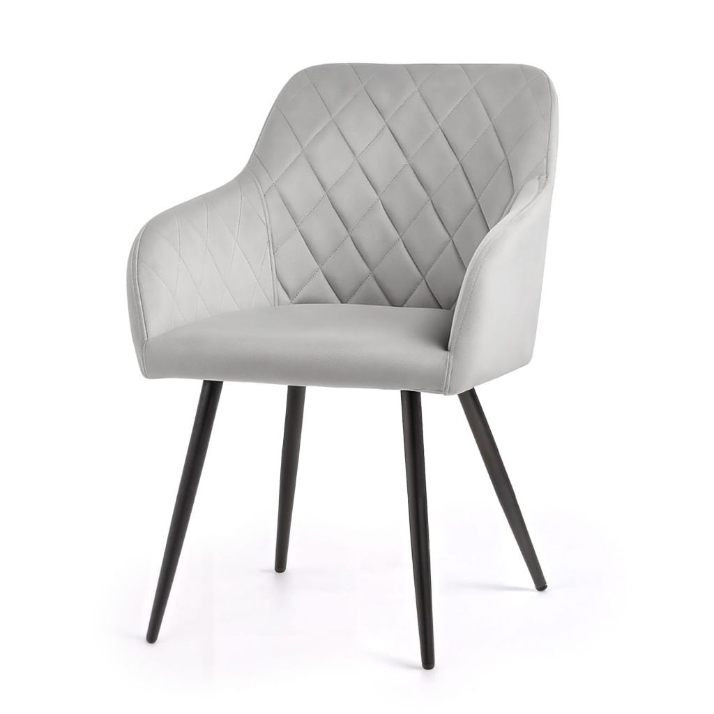 Set 2 scaune dining tapitate Velto, catifea, matlasate cu romburi, 52x58x82 cm, maxim 120 kg, gri — imaginea 2