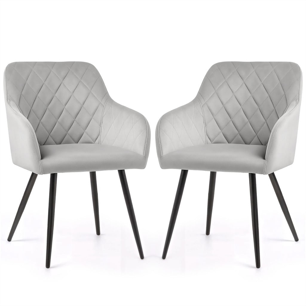 Set 2 scaune dining tapitate Velto, catifea, matlasate cu romburi, 52x58x82 cm, maxim 120 kg, gri — imaginea 6