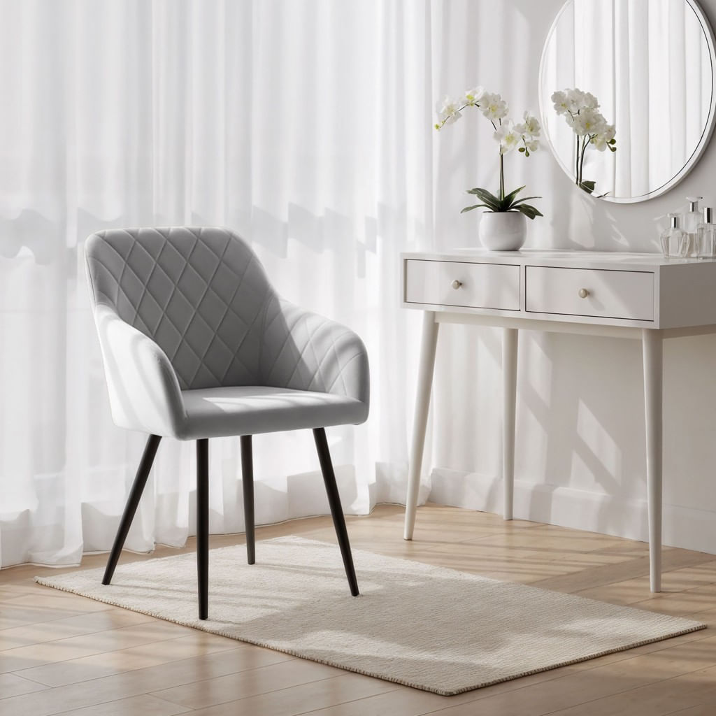 Set 2 scaune dining tapitate Velto, catifea, matlasate cu romburi, 52x58x82 cm, maxim 120 kg, gri — imaginea 7