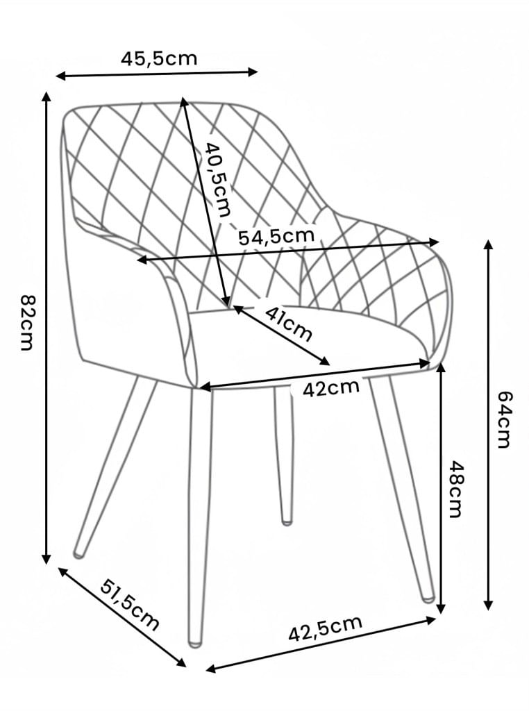 Set 2 scaune dining tapitate Velto, catifea, matlasate cu romburi, 52x58x82 cm, maxim 120 kg, gri — imaginea 8