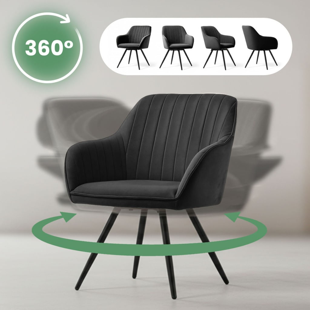 Set 2 scaune dining rotative tapitate din catifea Turno, 55x58x83 cm, maxim 120 kg, negru — imaginea 9