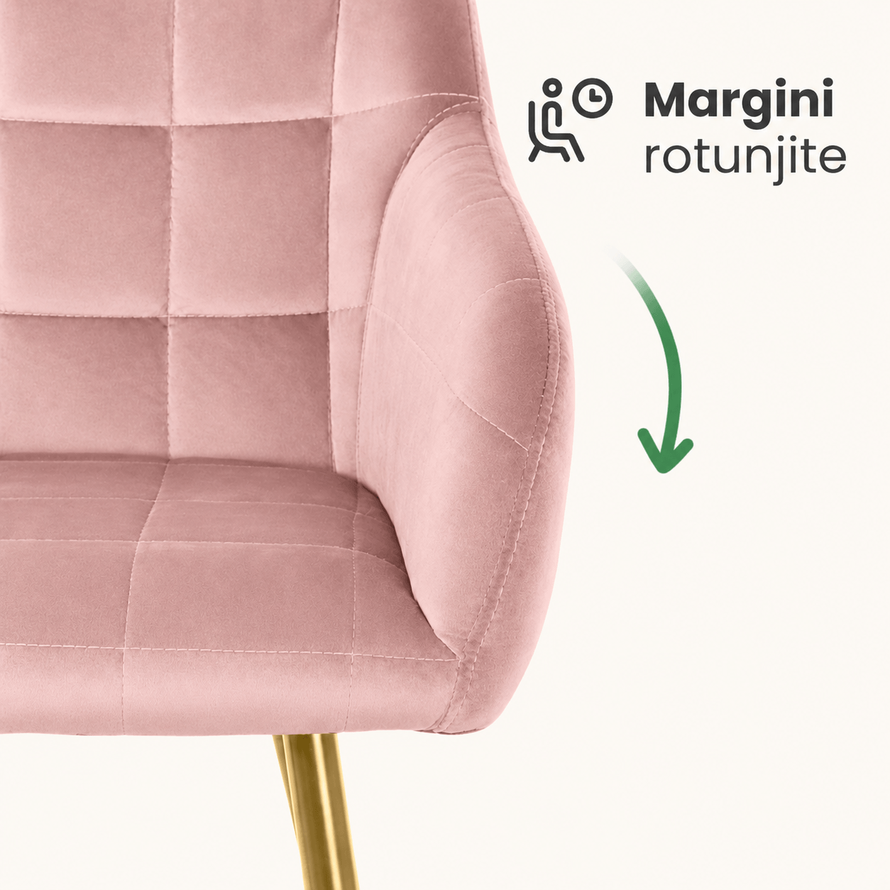Set 2 scaune dining tapitate cu velur Luxano, cusaturi patrate, picioare aurii, 54x58x82 cm, roz — imaginea 9