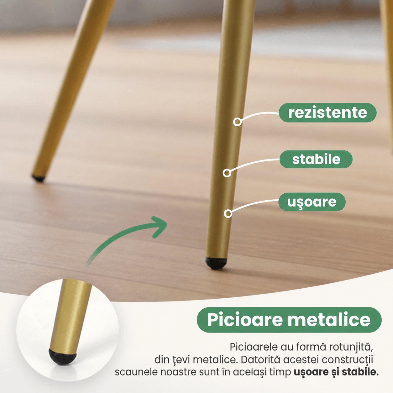 Set 2 scaune dining tapitate cu velur Luxano, cusaturi patrate, picioare aurii, 54x58x82 cm, roz — imaginea 11