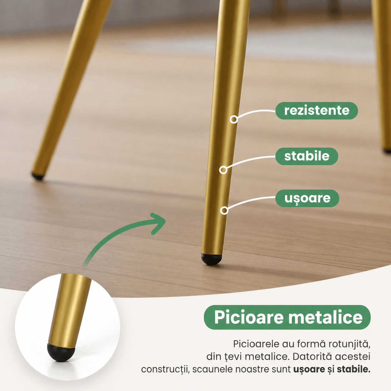 Set 2 scaune dining tapitate cu velur Luxano, cusaturi patrate, picioare aurii, 54x58x82 cm, gri — imaginea 11