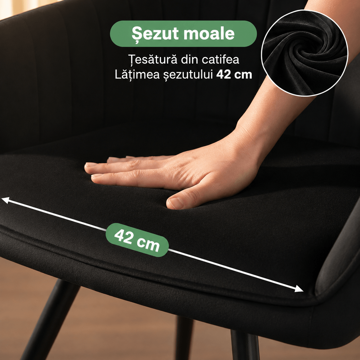 Set 2 scaune dining rotative tapitate din catifea Turno, 55x58x83 cm, maxim 120 kg, negru — imaginea 12