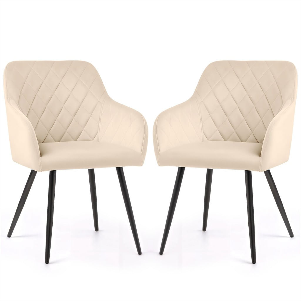 Set 2 scaune dining tapitate Velto, catifea, matlasate cu romburi, 52x58x82 cm, maxim 120 kg, bej — imaginea 4
