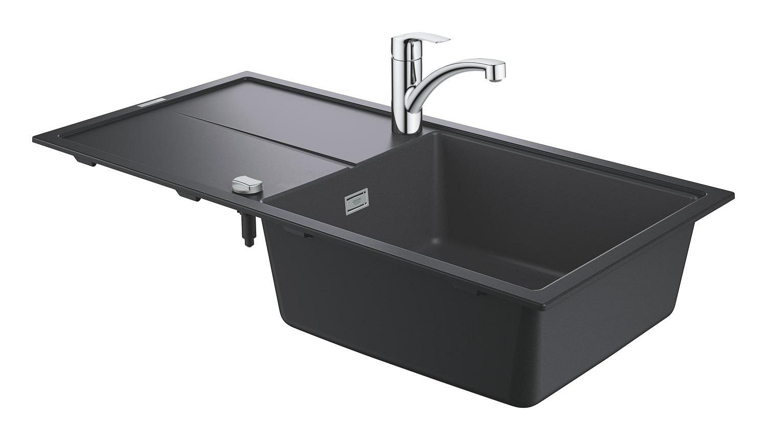 Pachet chiuveta bucatarie Grohe 31884AP0, Via, quartz, pe blat, 1000 x 500 mm, baterie Grohe, negru/crom — imaginea 3