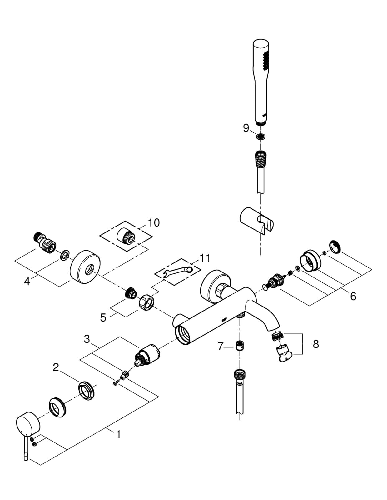 Set baterie cada Grohe 25249001, 1 bar, 36 mm, 1.5 m, 298 mm, 193 mm, 2 orificii instalare, 1 functii para dus, Crom — imaginea 2
