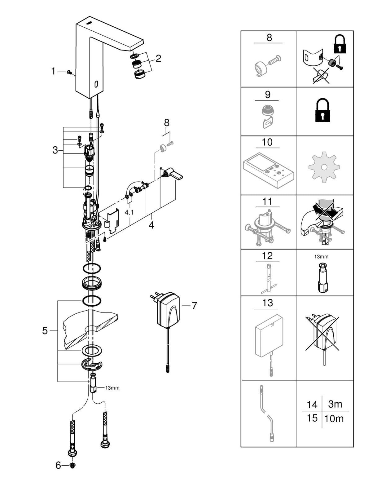 Baterie lavoar cu senzor Grohe 36440000, 1 bar, 225 mm, 189 mm, 380 mm, 7 programe, 1 orificii instalare, Crom — imaginea 4