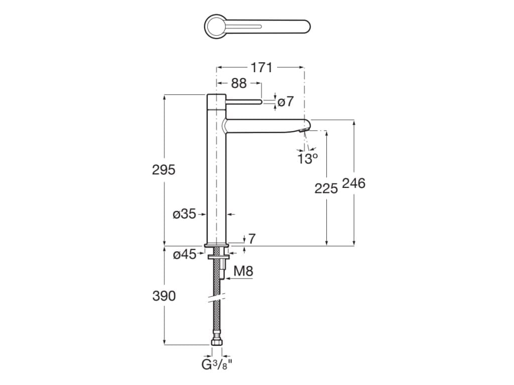 Baterie lavoar Roca A5A343FP10, 28 mm, 5 l/min, 0.5 bar, 35 mm, 295 mm, 171 mm, 390 mm, 1 orificii instalare, Galben — imaginea 2