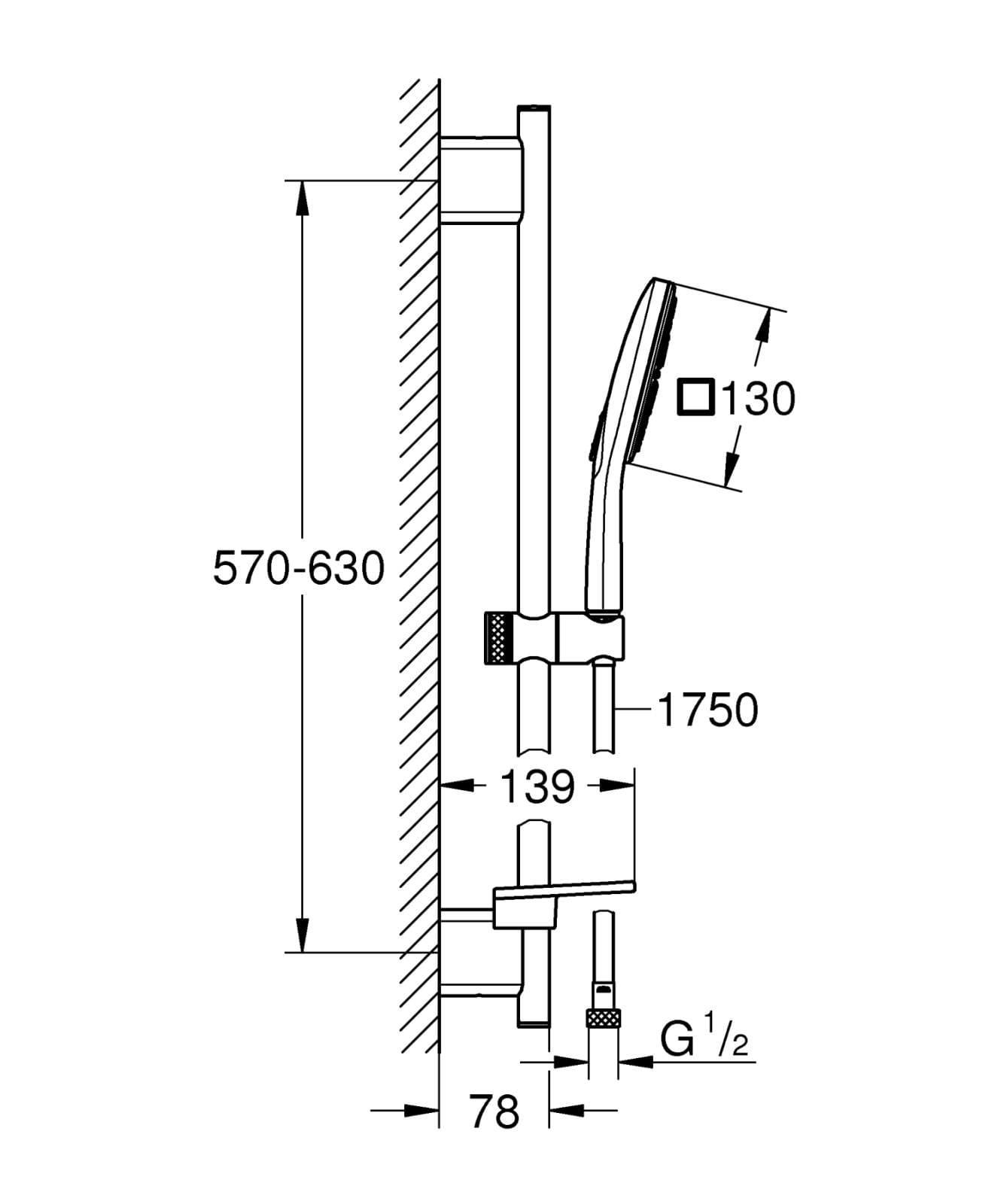 Set de dus de dus Grohe 34488000, 1 bar, 79 mm, 313 mm, 130 mm, 1.75 m, 600 mm, 2 orificii instalare, Crom — imaginea 6