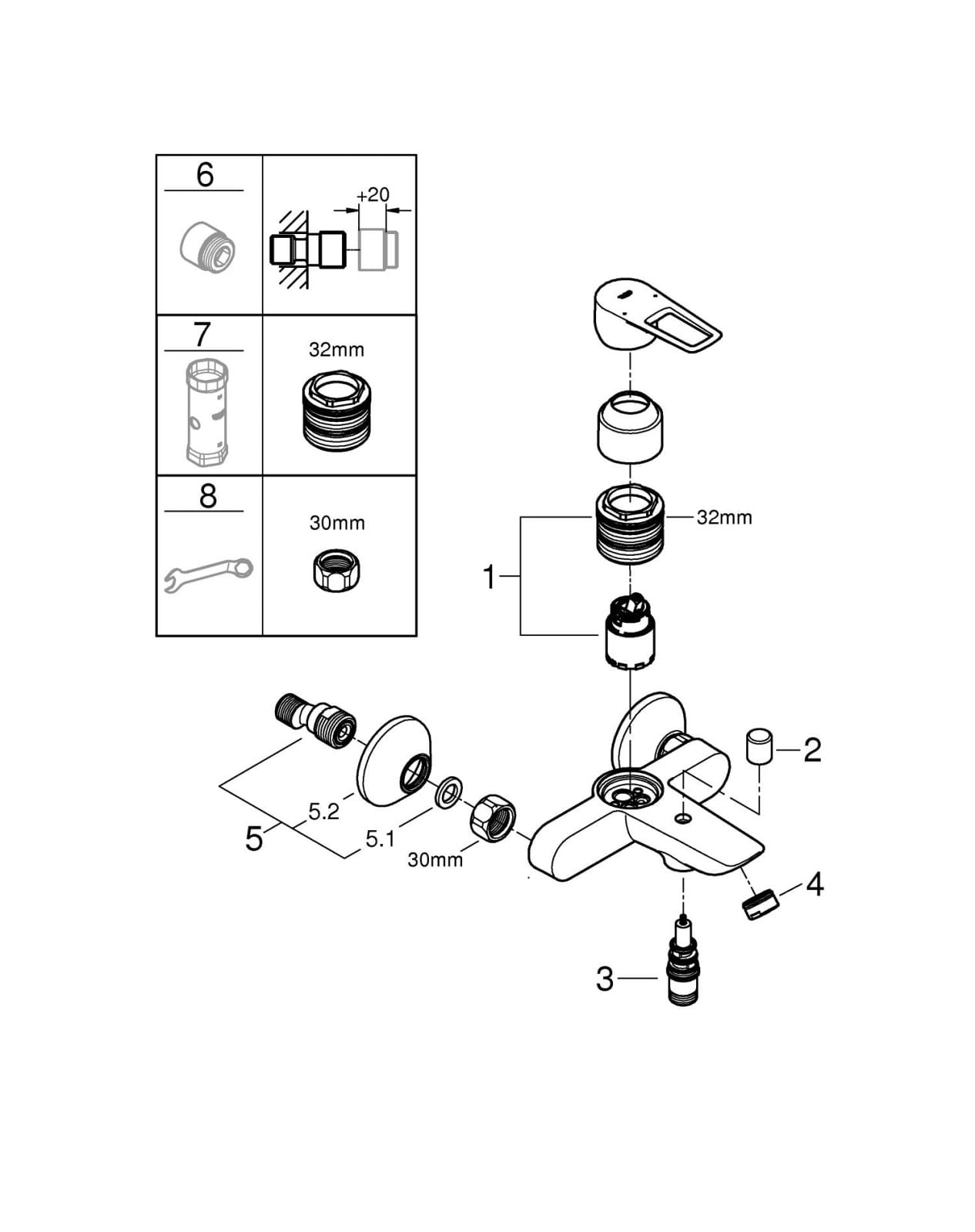 Baterie cada Grohe 23603001, 1 bar, 225 mm, 177 mm, 43 mm, 2 orificii instalare, 1/2 dimensiune racord, Crom — imaginea 5