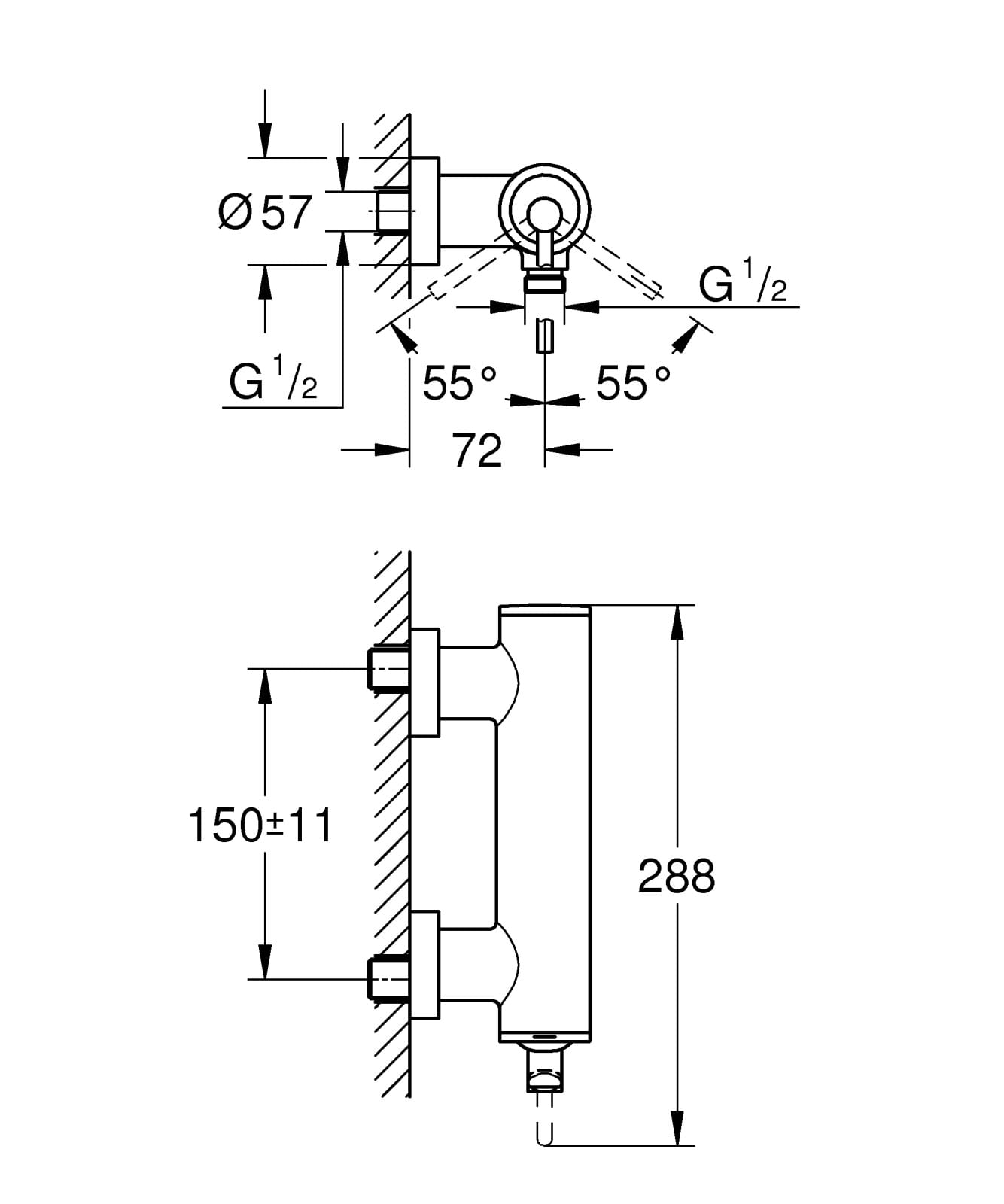 Baterie dus Grohe 32650003, 1 bar, 228 mm, 102 mm, 2 orificii instalare, 1/2 dimensiune racord furtun, Crom — imaginea 4