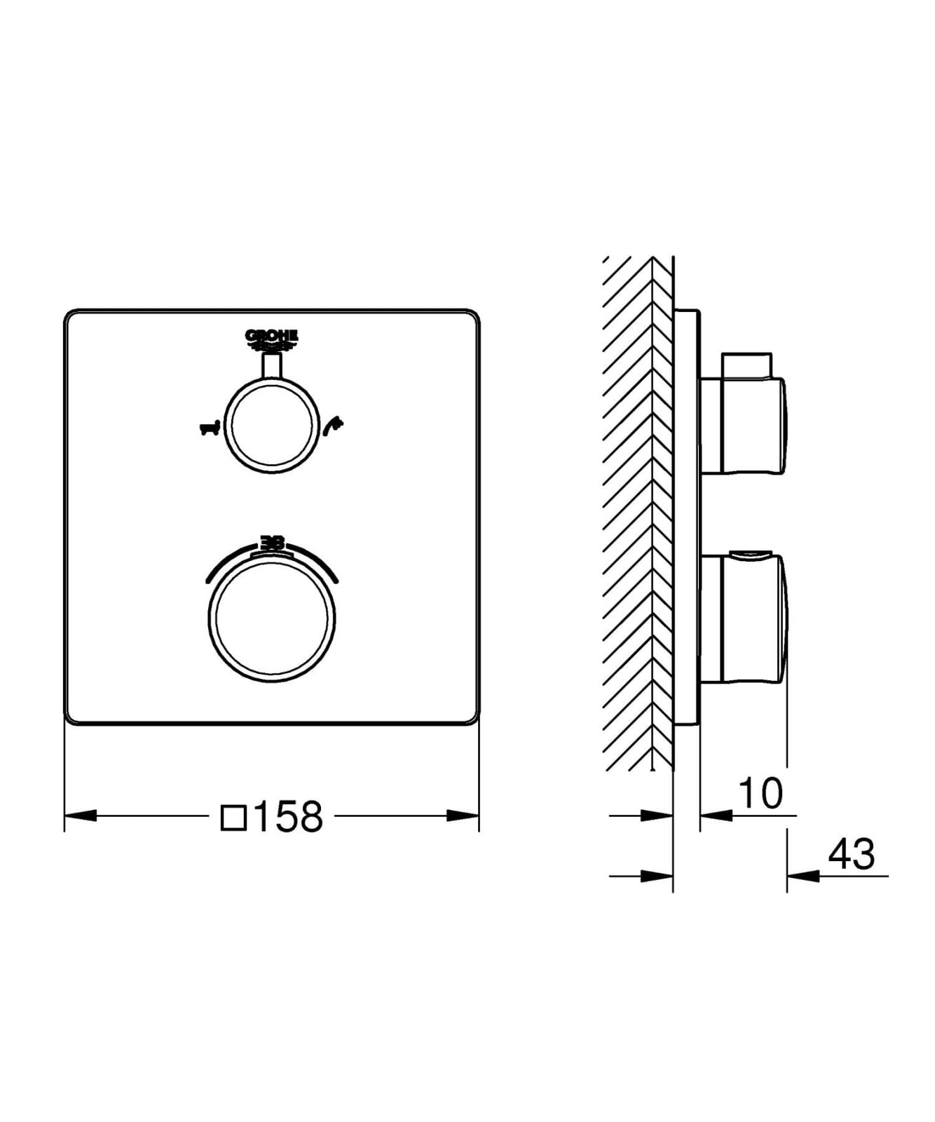 Unitate comanda cada Grohe 24080000, 1 bar, 158 mm, 10 mm, 2 iesiri, 1 functii palarie dus, 1/2 dimensiune racord, Crom — imaginea 2