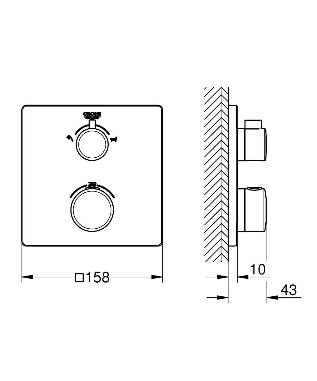 Unitate comanda cada Grohe 24080000, 1 bar, 158 mm, 10 mm, 2 iesiri, 1 functii palarie dus, 1/2 dimensiune racord, Crom — imaginea 4