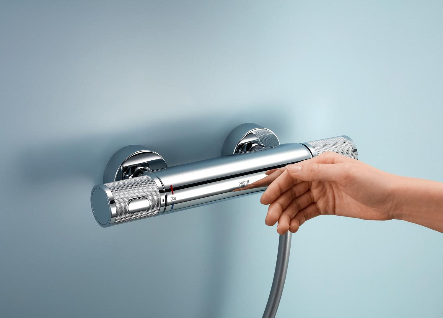 Baterie dus Grohe 34853001, 0.8 bar, 80 mm, 317 mm, 110 mm, 1.75 m, 900 mm, 2 orificii instalare, Crom — imaginea 2