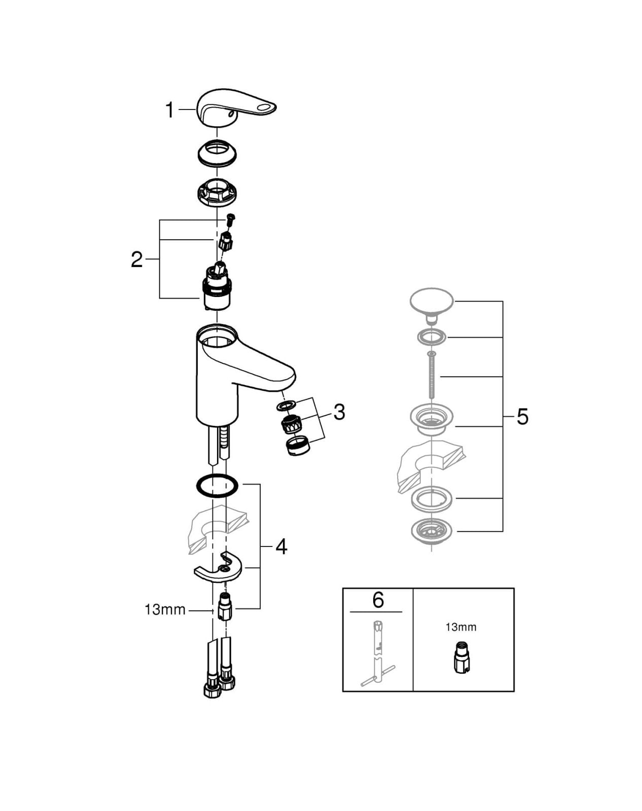 Baterie lavoar Grohe 24317001, 28 mm, 5 l/min, 0.8 bar, 35 mm, 162 mm, 103 mm, 399 mm, 1 orificii instalare, Crom — imaginea 2