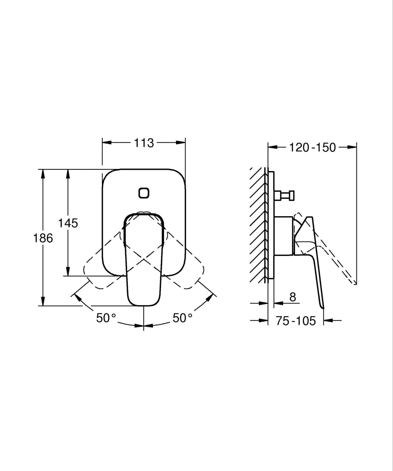Unitate comanda Grohe 1018310000, 1 bar, 113 mm, 145 mm, 8 mm, 2 iesiri, 1 functii palarie dus, Crom — imaginea 2