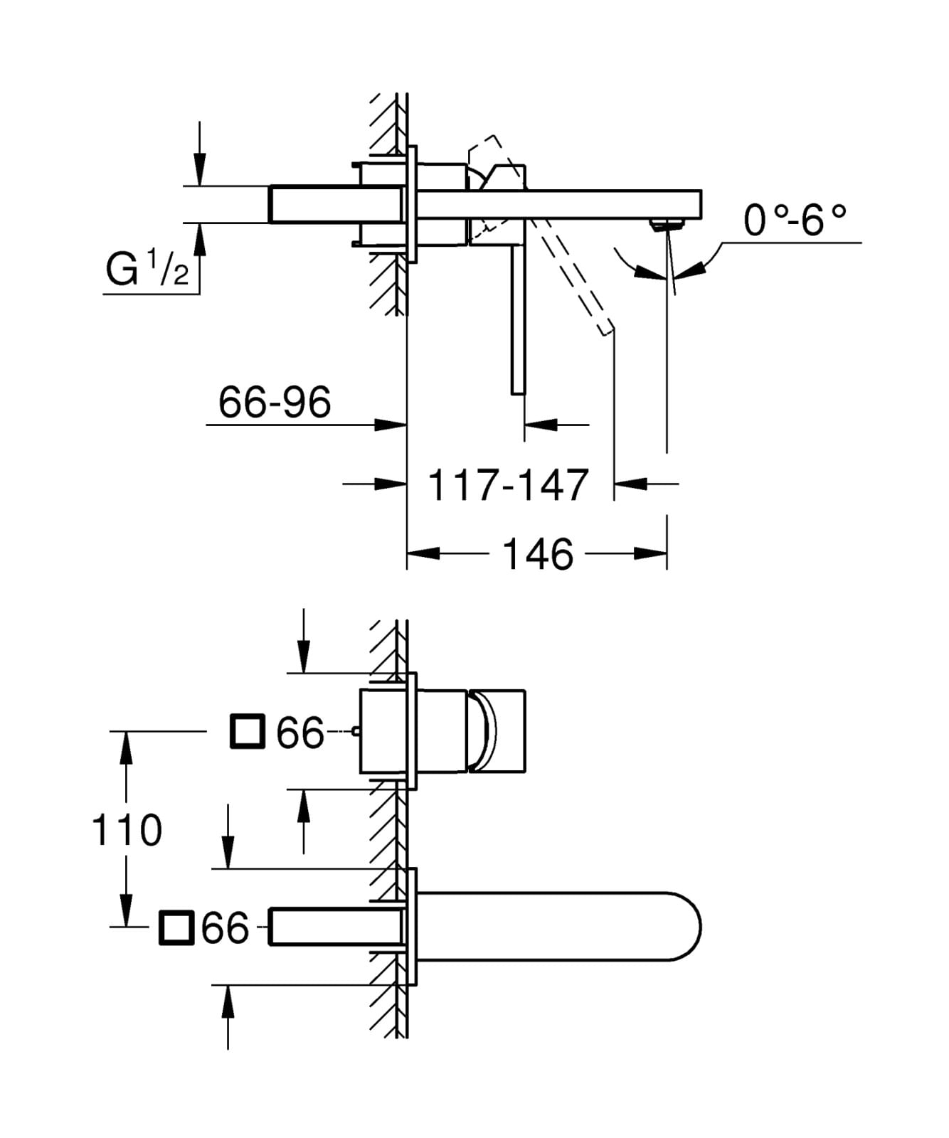 Baterie lavoar Grohe 29303003, 1 bar, 35 mm, 96 mm, 146 mm, 2 orificii instalare, 1/2 dimensiune racord, Crom — imaginea 4