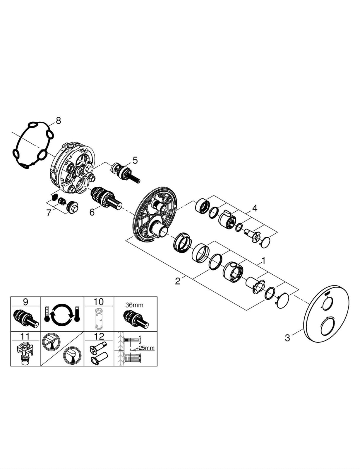 Unitate comanda Grohe 1022122430, 1 bar, 158 mm, 10 mm, 1 iesiri, 1 functii palarie dus, 1/2 dimensiune racord, Negru — imaginea 2