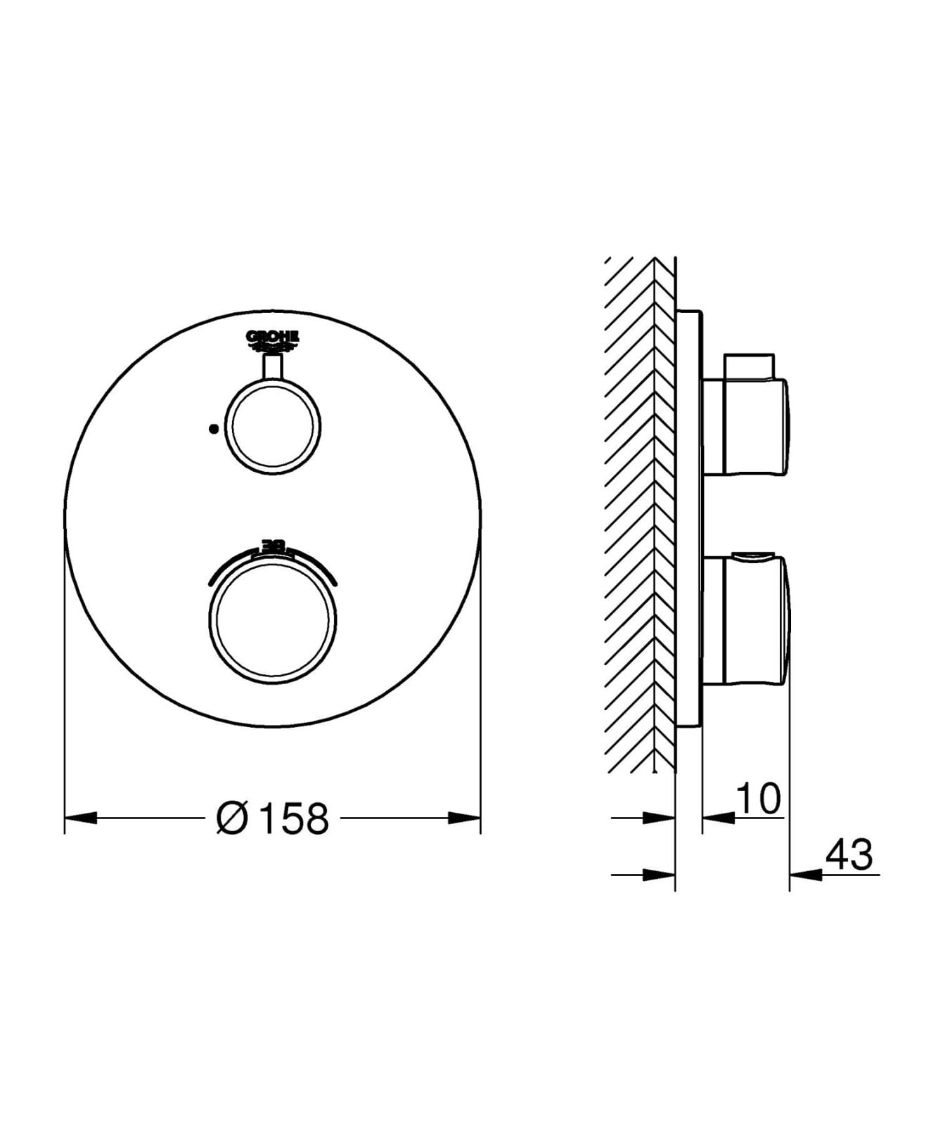Unitate comanda Grohe 1022122430, 1 bar, 158 mm, 10 mm, 1 iesiri, 1 functii palarie dus, 1/2 dimensiune racord, Negru — imaginea 4