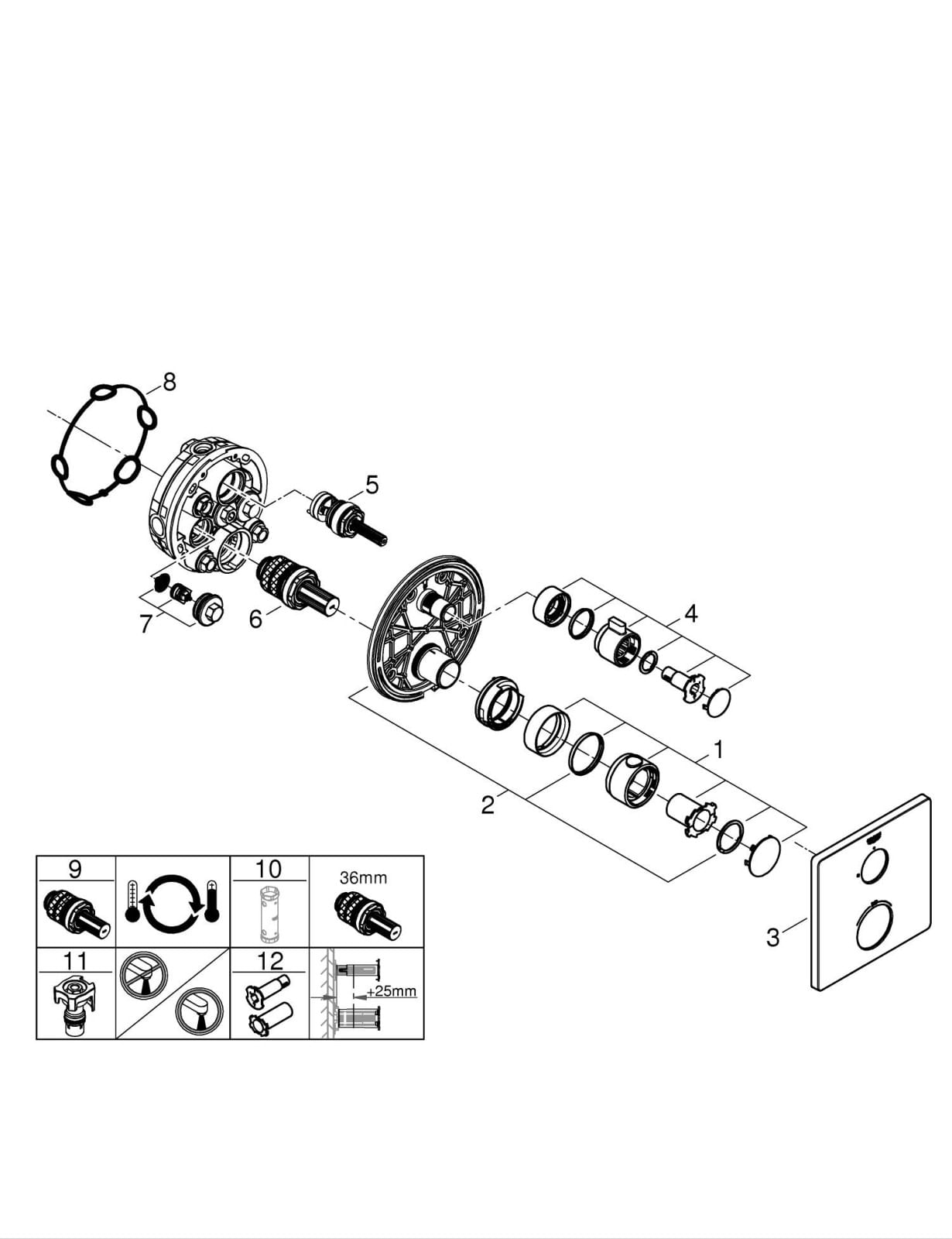 Unitate comanda Grohe 1022152430, 1 bar, 158 mm, 10 mm, 1 iesiri, 1 functii palarie dus, 1/2 dimensiune racord, Negru — imaginea 2