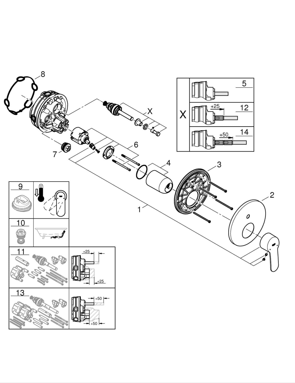 Unitate comanda Grohe 24052002, 1 bar, 158 mm, 10 mm, 2 iesiri, 1 functii palarie dus, 1/2 dimensiune racord, Crom — imaginea 2