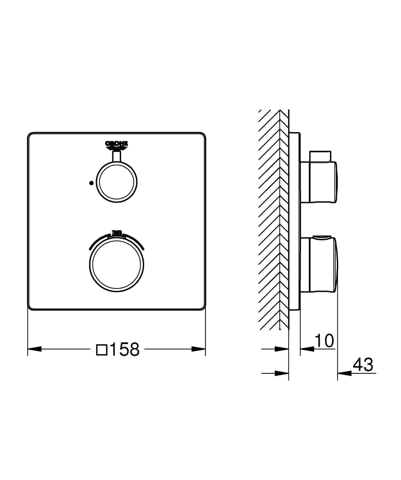 Unitate comanda Grohe 1022152430, 1 bar, 158 mm, 10 mm, 1 iesiri, 1 functii palarie dus, 1/2 dimensiune racord, Negru — imaginea 6
