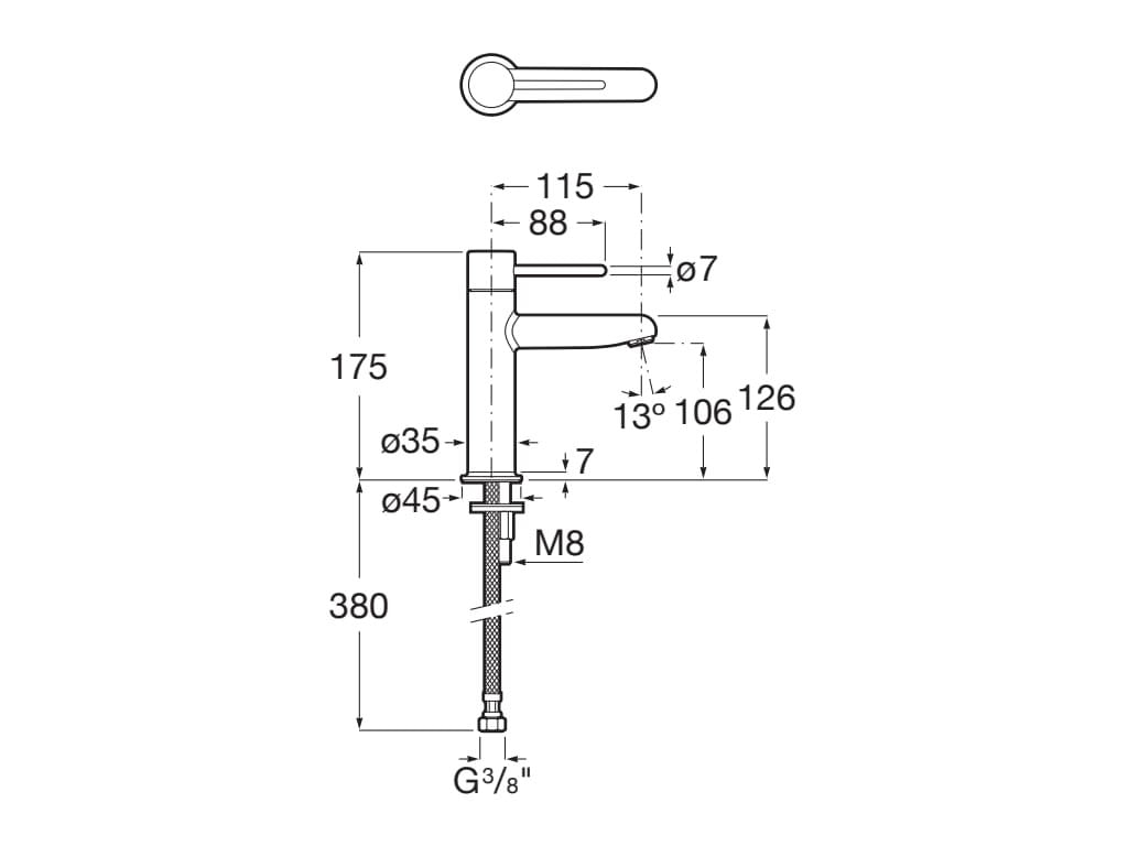 Baterie lavoar Roca A5A323FP00, 28 mm, 5 l/min, 0.5 bar, 35 mm, 175 mm, 115 mm, 380 mm, 1 orificii instalare, Albastru — imaginea 2