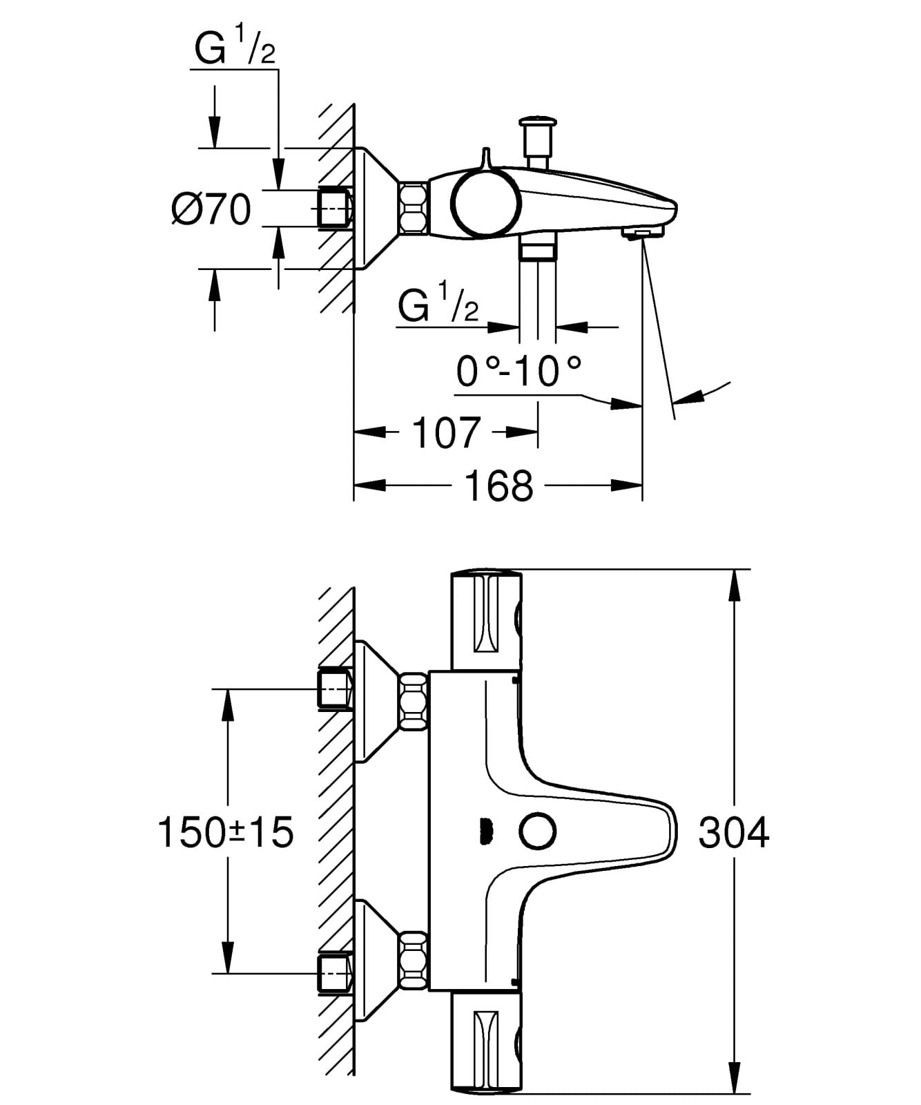 Baterie cada Grohe 34576000, 1 bar, 2 orificii instalare, 1/2 dimensiune racord, 1/2 dimensiune racord furtun, Crom — imaginea 2