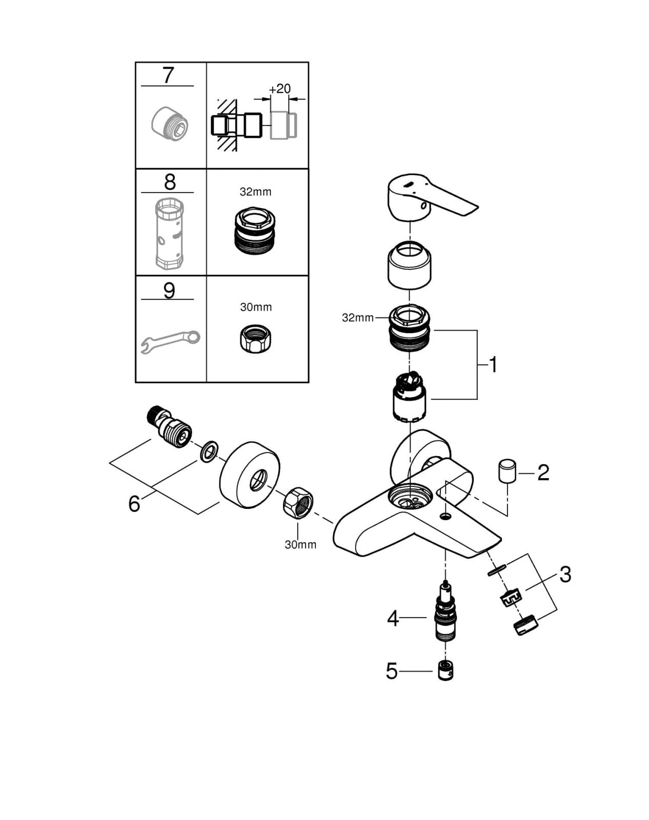 Baterie cada Grohe 242062432, 0.8 bar, 188 mm, 223 mm, 2 orificii instalare, 1/2 dimensiune racord, Negru — imaginea 6