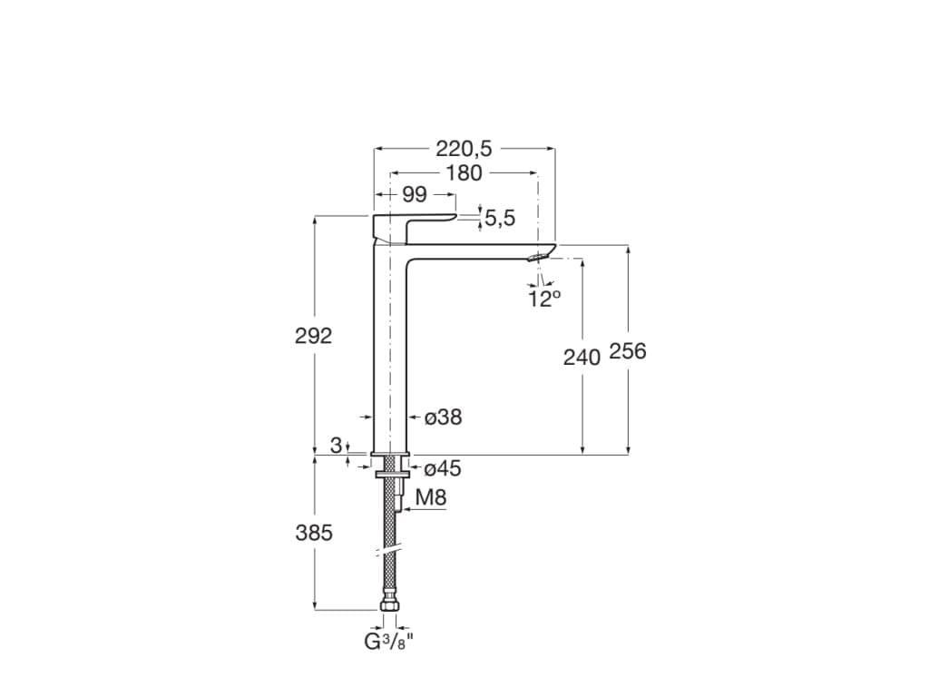 Baterie lavoar Roca A5A346EB00, 28 mm, 5 l/min, 0.5 bar, 35 mm, 292 mm, 220 mm, 385 mm, 1 orificii instalare, Alb — imaginea 2