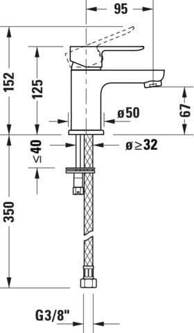 Baterie lavoar Duravit A11010002010, 35 mm, 5.5 l/min, 0.8 bar, 125 mm, 95 mm, 350 mm, 1 orificii instalare, Crom — imaginea 2