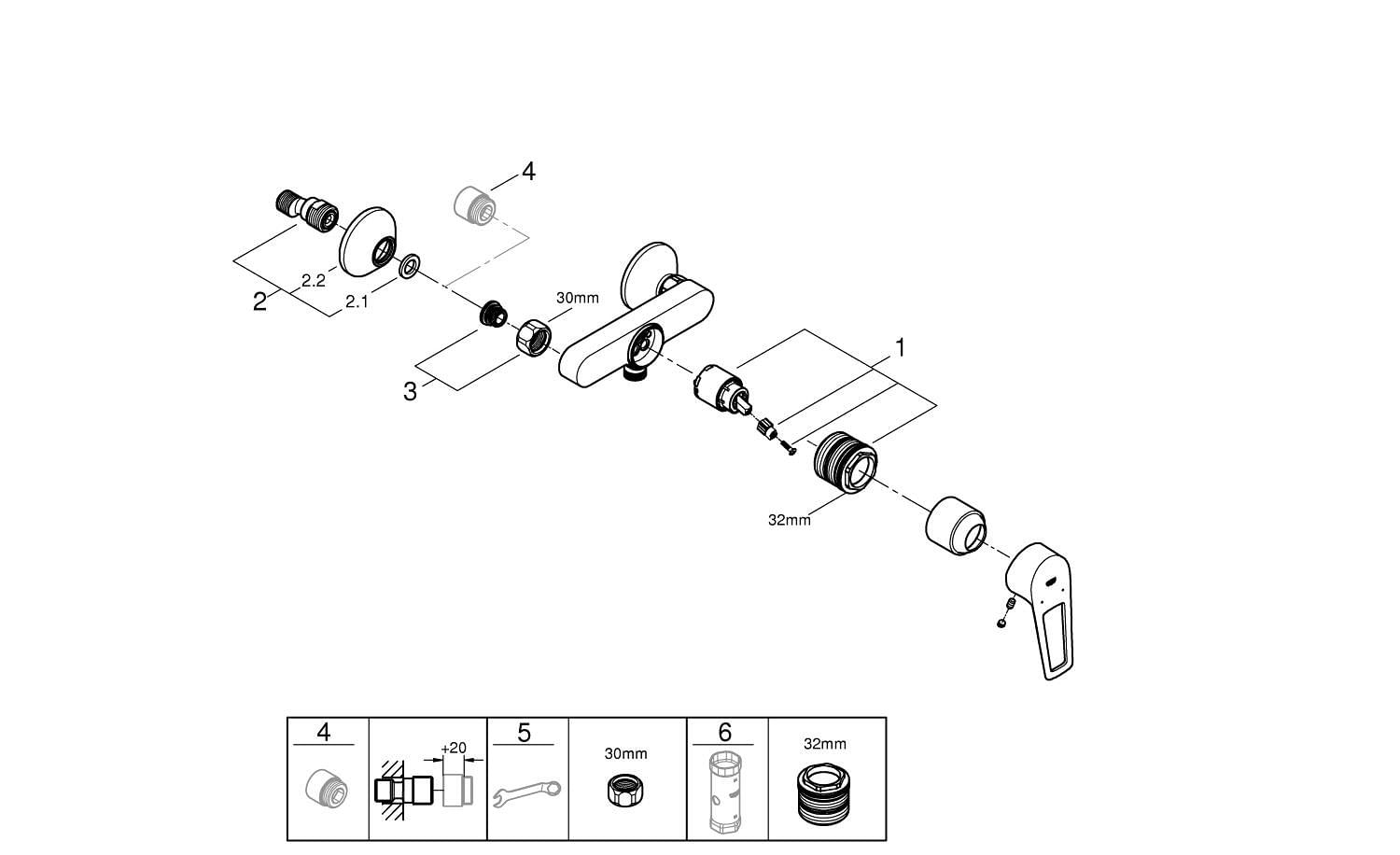 Baterie dus Grohe 23634001, 1 bar, 225 mm, 134 mm, 2 orificii instalare, 1/2 dimensiune racord furtun, Crom — imaginea 3