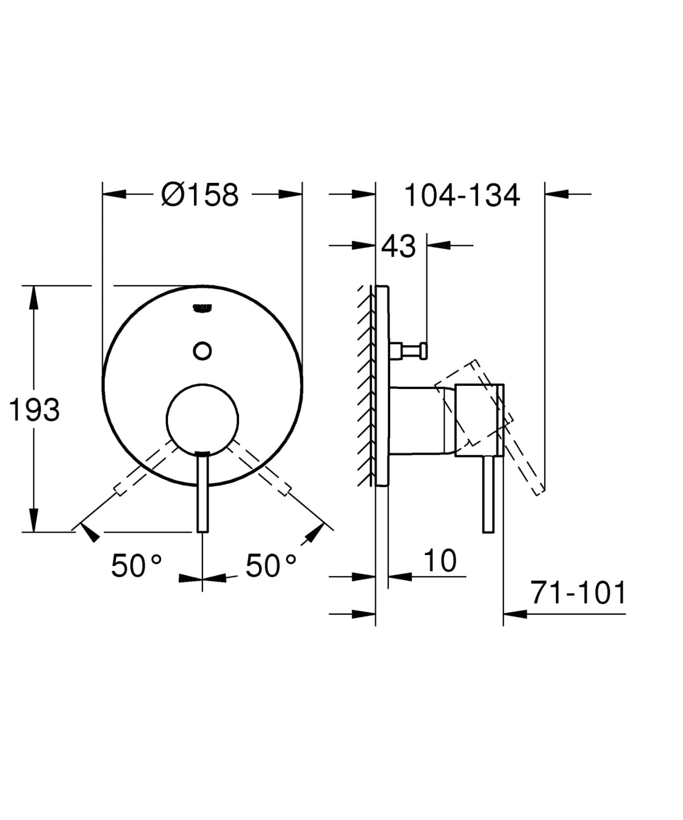Unitate comanda Grohe 24066003, 1 bar, 158 mm, 10 mm, 2 iesiri, 1 functii palarie dus, 1/2 dimensiune racord, Crom — imaginea 4