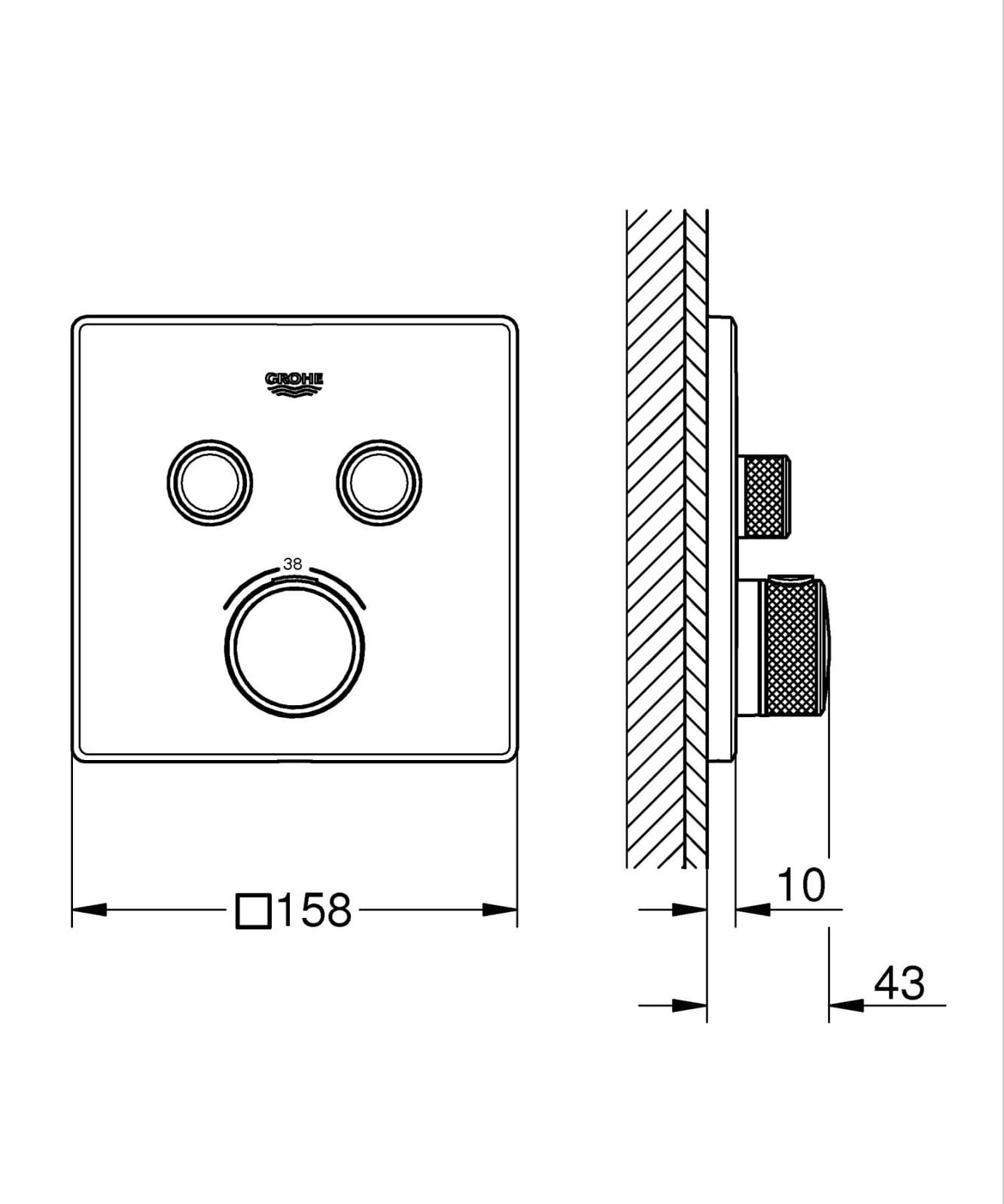 Unitate comanda Grohe 291242430, 1 bar, 158 mm, 10 mm, 2 iesiri, 1 functii palarie dus, 1/2 dimensiune racord, Negru — imaginea 4