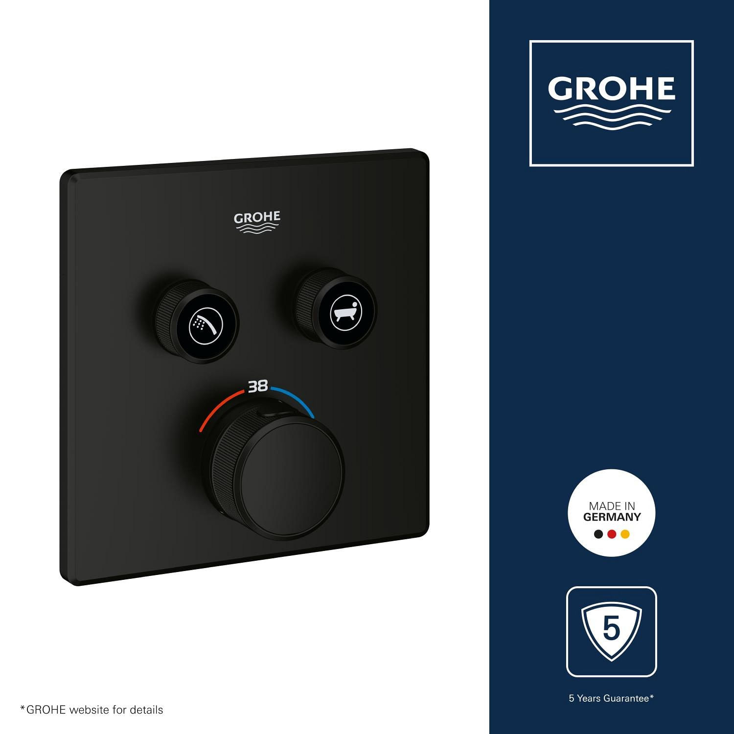 Unitate comanda Grohe 291242430, 1 bar, 158 mm, 10 mm, 2 iesiri, 1 functii palarie dus, 1/2 dimensiune racord, Negru — imaginea 6