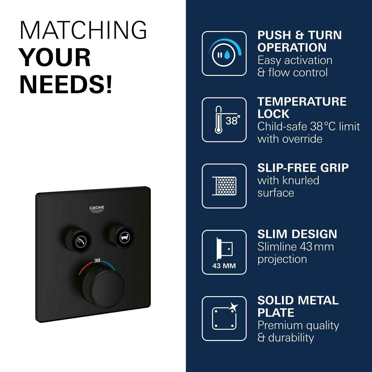 Unitate comanda Grohe 291242430, 1 bar, 158 mm, 10 mm, 2 iesiri, 1 functii palarie dus, 1/2 dimensiune racord, Negru — imaginea 7