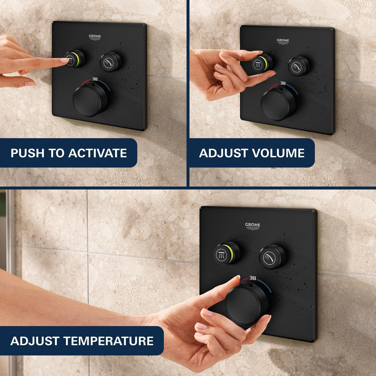 Unitate comanda Grohe 291242430, 1 bar, 158 mm, 10 mm, 2 iesiri, 1 functii palarie dus, 1/2 dimensiune racord, Negru — imaginea 9