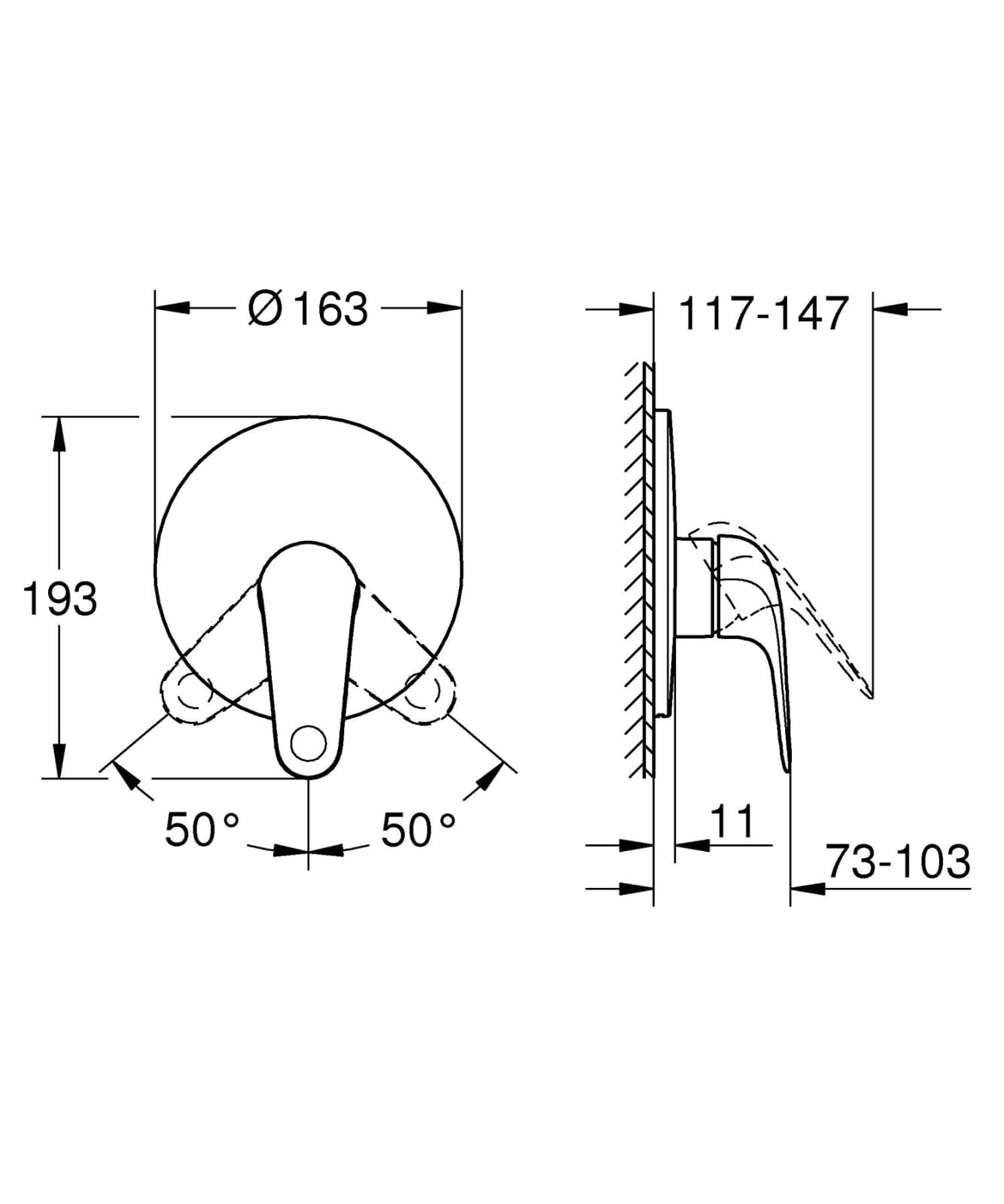 Unitate comanda Grohe 24334001, 1 bar, 158 mm, 10 mm, 1 iesiri, 1 functii palarie dus, 1/2 dimensiune racord, Crom — imaginea 3
